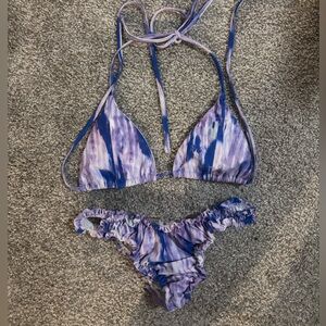SHEIN Purple Tie-Dye Ruffle Triangle Bikini Set